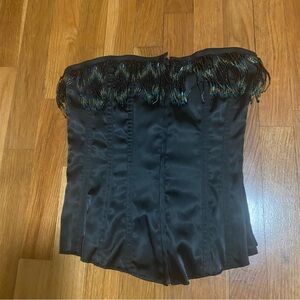 Black Strapless Corset with Beaded Fringe